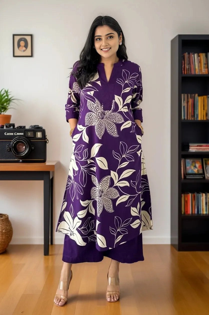 Women Purple Floral Printed Kurta Set with Pants