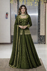 Women Dark Green Embroidered Lehenga Choli Set with Dupatta