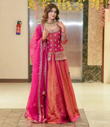 Women Rani Pink Embroidered Lehenga Choli Set with Dupatta