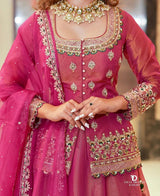 Women Rani Pink Embroidered Lehenga Choli Set with Dupatta