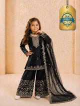 Girls Black Embroidered Kurta Palazzo Set with Dupatta