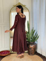 Women Maroon Embroidered Anarkali Kurta Set with Dupatta