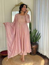 Women Blush Pink Embroidered Anarkali Kurta Set with Dupatta