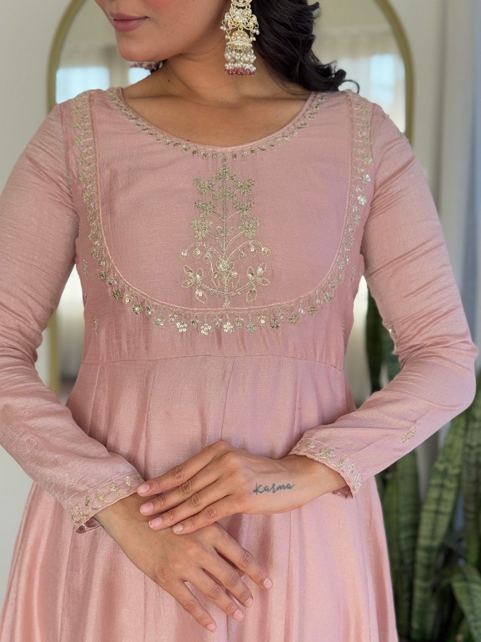 Women Blush Pink Embroidered Anarkali Kurta Set with Dupatta