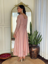 Women Blush Pink Embroidered Anarkali Kurta Set with Dupatta