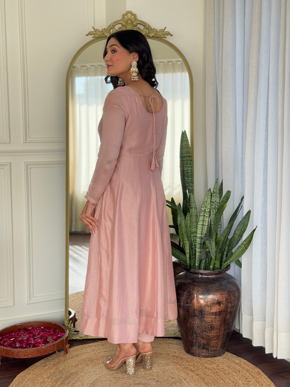 Women Blush Pink Embroidered Anarkali Kurta Set with Dupatta