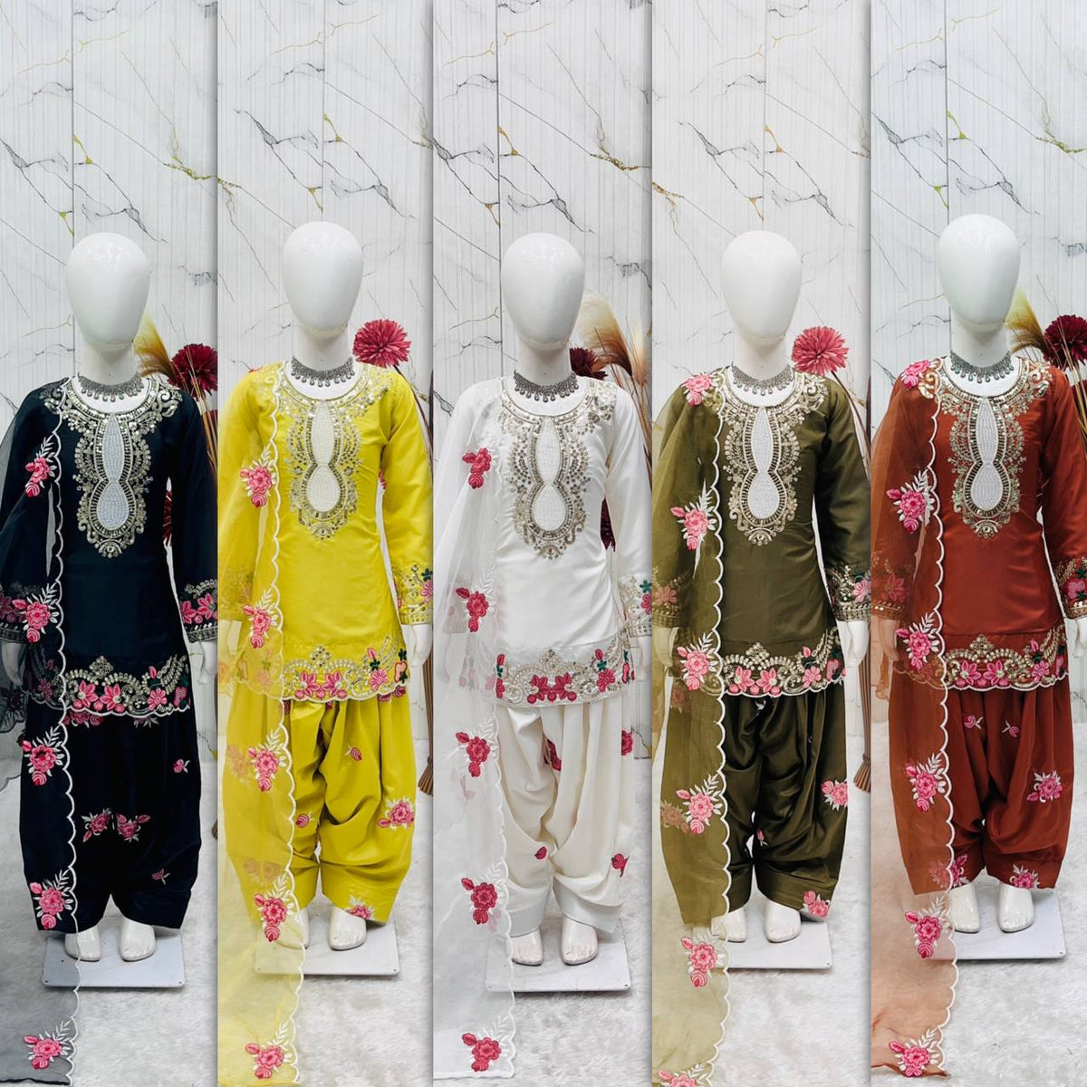 Girls Off White Embroidered Kurta Salwar Set with Dupatta