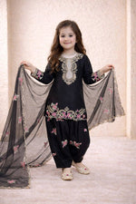 image, Girls Black Embroidered Kurta Salwar Set with Dupatta