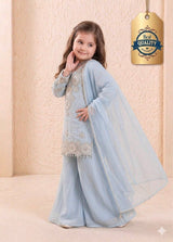 Girls Powder Blue Embroidered Kurta Palazzo Set with Dupatta