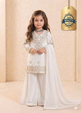 Girls Off White Embroidered Kurta Palazzo Set with Dupatta