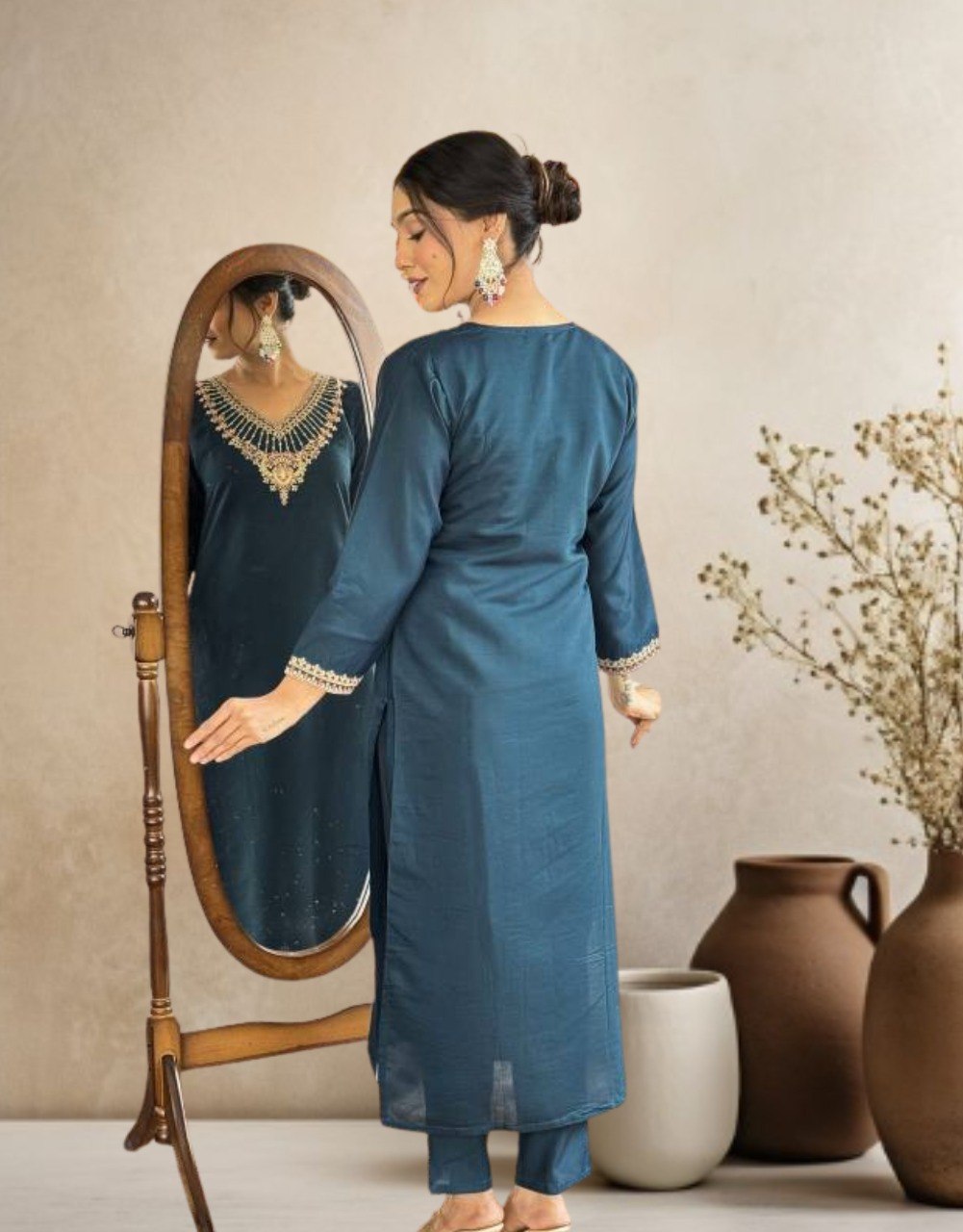 Women Teal Green Embroidered Kurta Set with Dupatta
