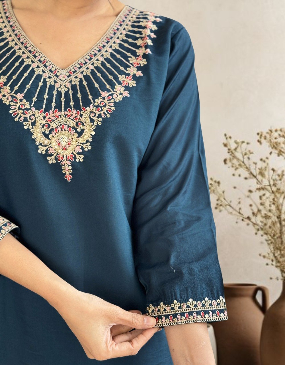 Women Teal Green Embroidered Kurta Set with Dupatta