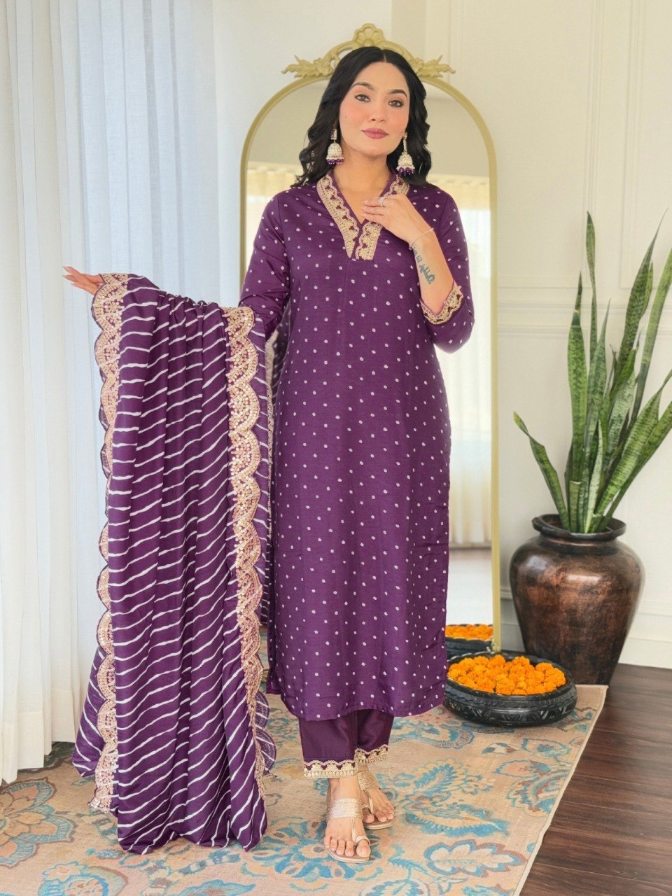 Women Purple Embroidered Kurta Set with Dupatta