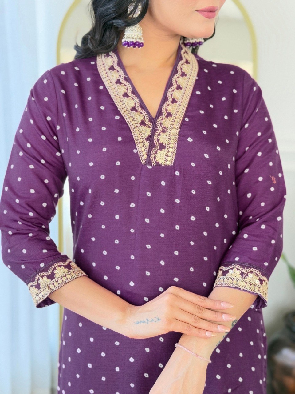 Women Purple Embroidered Kurta Set with Dupatta