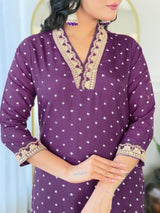 Women Purple Embroidered Kurta Set with Dupatta