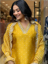 Women Mustard Yellow Embroidered Kurta Set with Dupatta