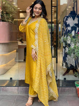 Women Mustard Yellow Embroidered Kurta Set with Dupatta