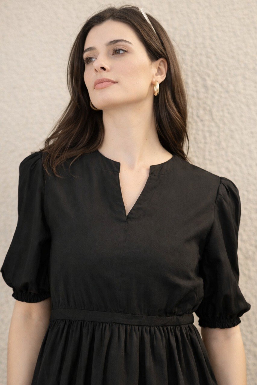 Women Black Embroidered Midi Dress