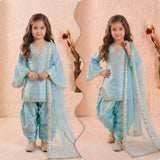 Girls Sky Blue Embroidered Kurta Patiala Set with Dupatta