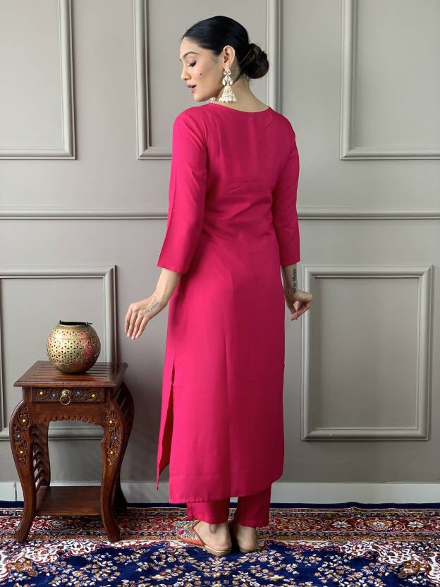 Women Pink Embroidered Kurta Set with Printed Dupatta