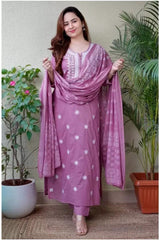 Women Rose Pink Embroidered Kurta Set with Dupatta