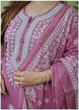 Women Rose Pink Embroidered Kurta Set with Dupatta