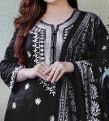 Women Black Embroidered Kurta Set with Dupatta