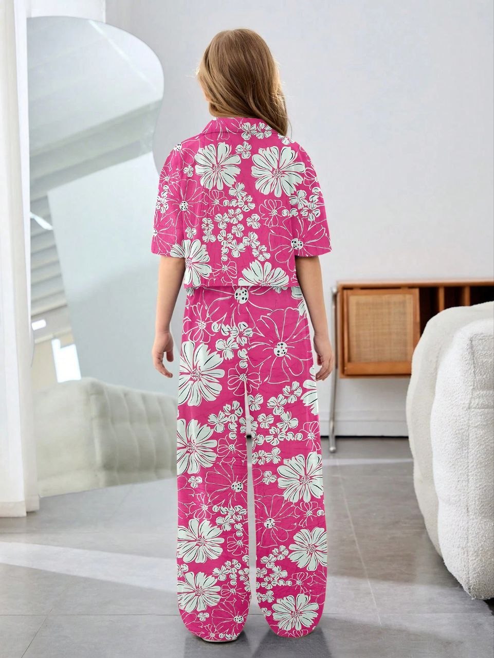 Girls Pink Floral Printed Co-Ord Set