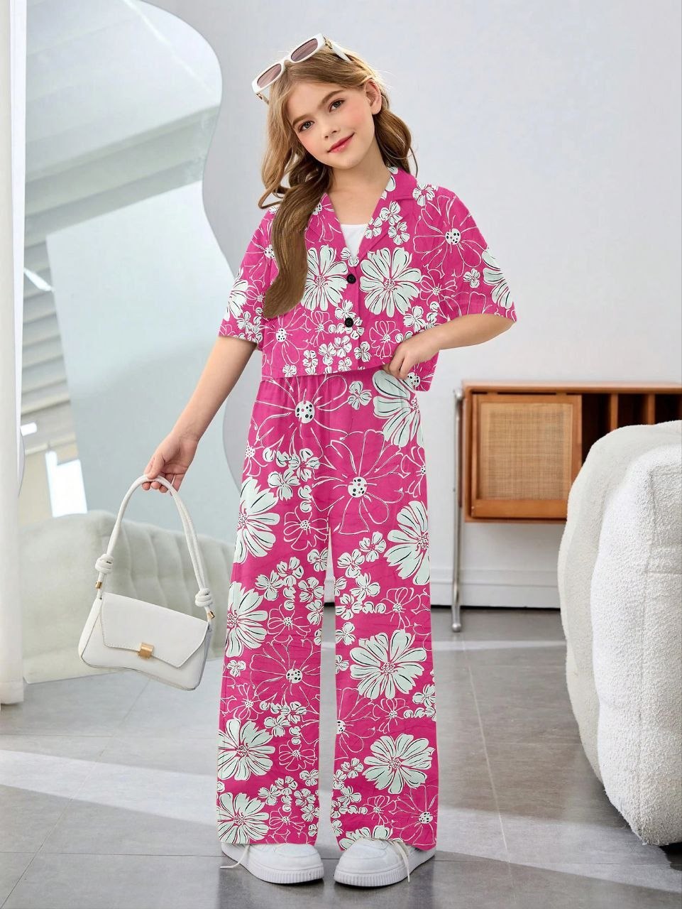 Girls Pink Floral Printed Co-Ord Set