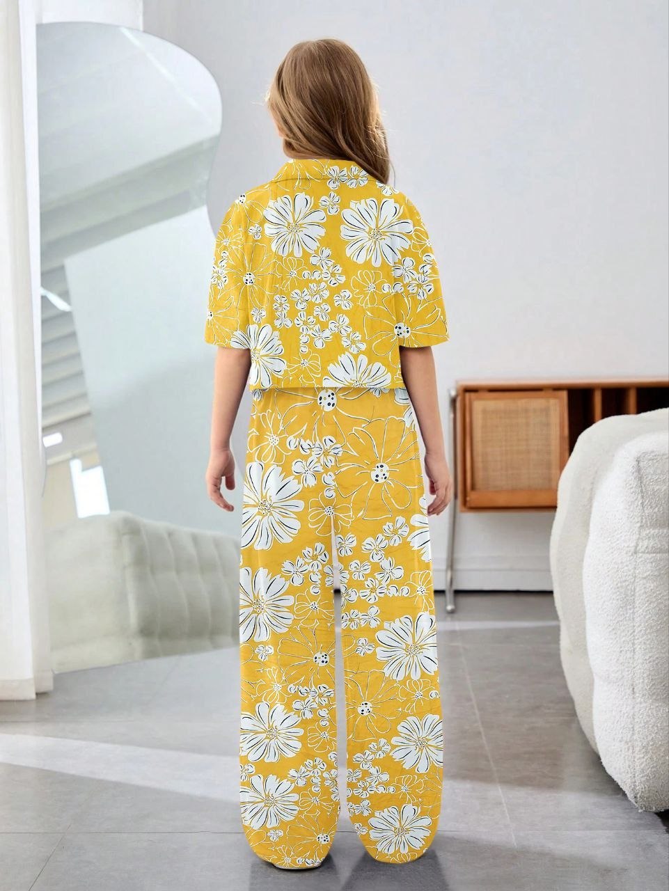 Girls Mustard Yellow Floral Printed Co-Ord Set