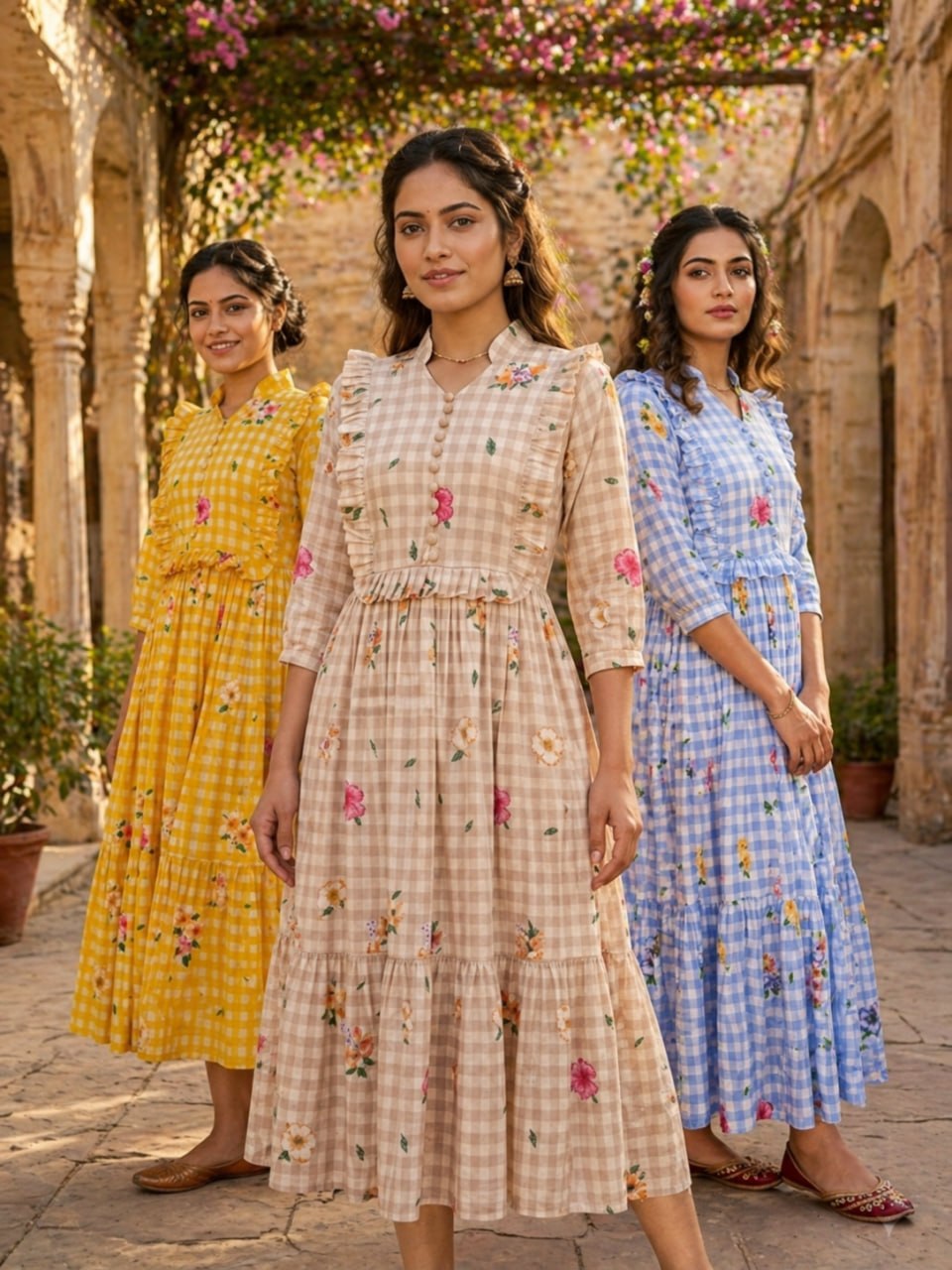 Silk Printed Kurti with Puff Sleeves