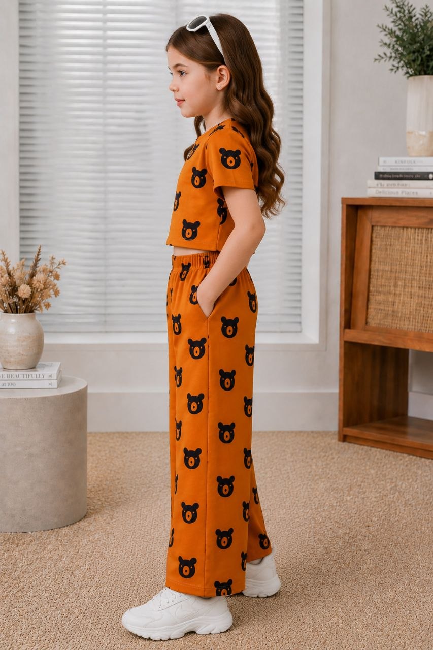 Girls Mustard Bear Print Co-Ord Set