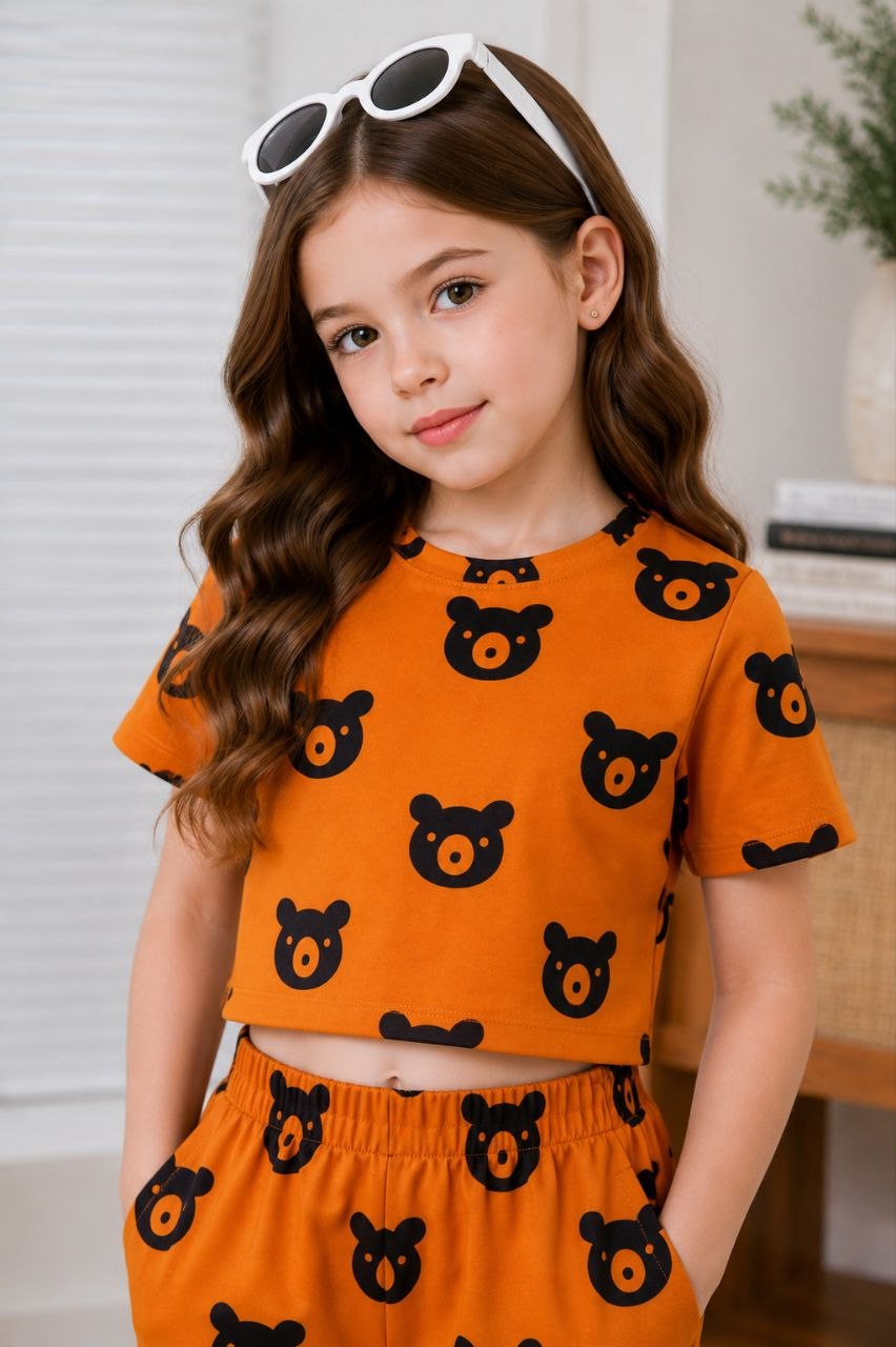 Girls Mustard Bear Print Co-Ord Set