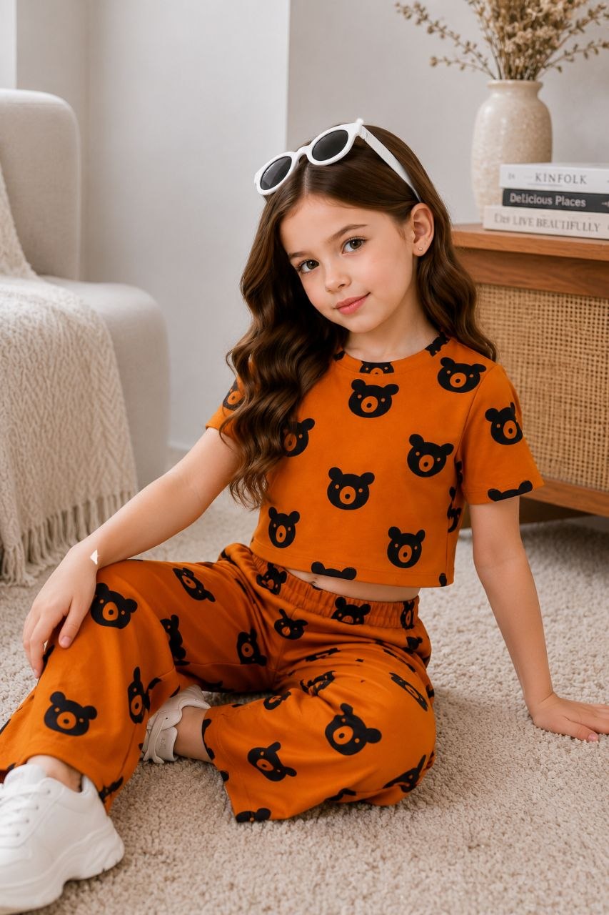 Girls Mustard Bear Print Co-Ord Set