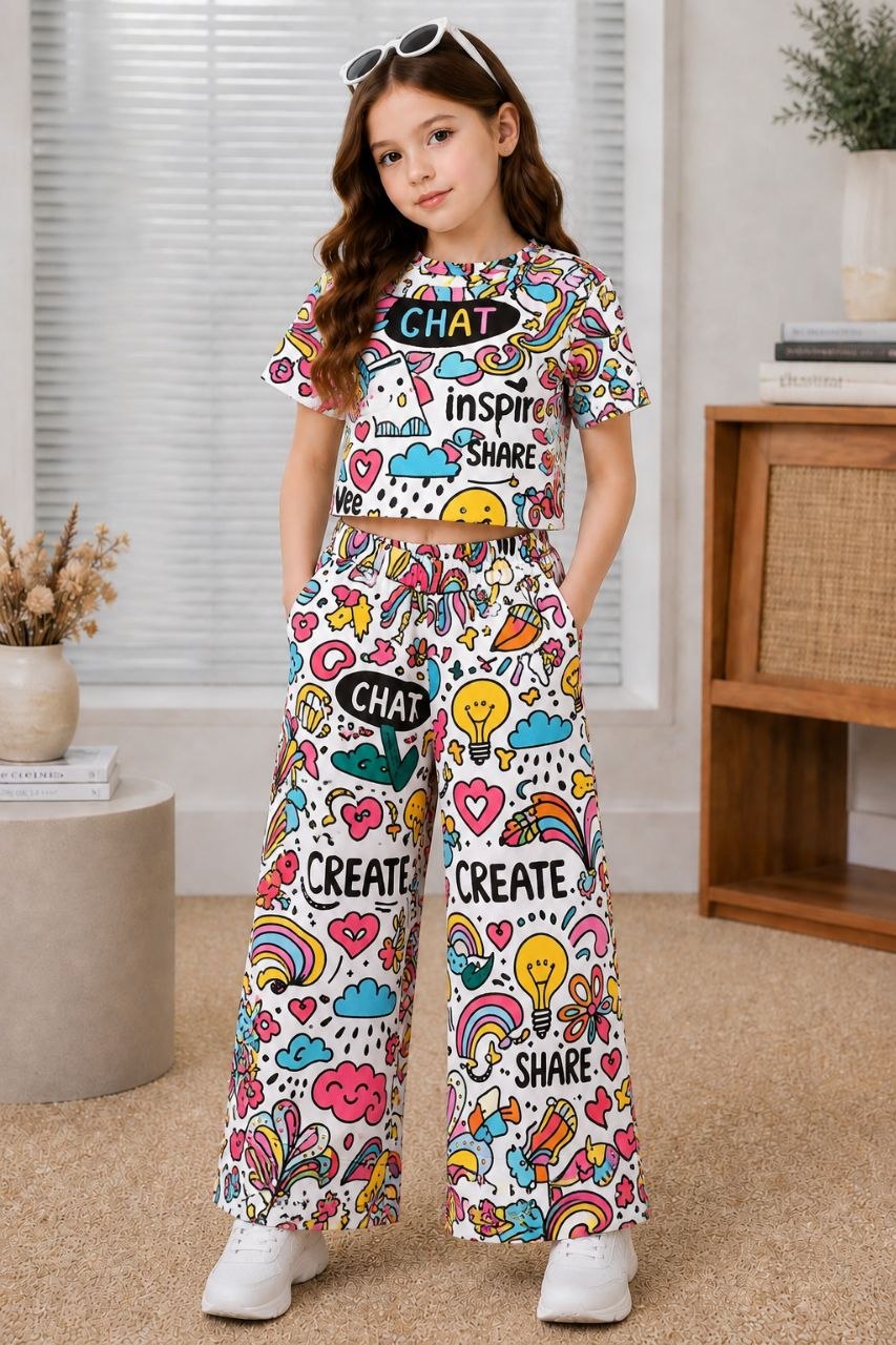 Girls Multicolor Graphic Printed Co-Ord Set