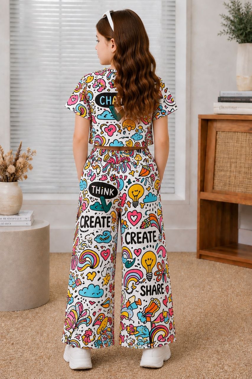 Girls Multicolor Graphic Printed Co-Ord Set