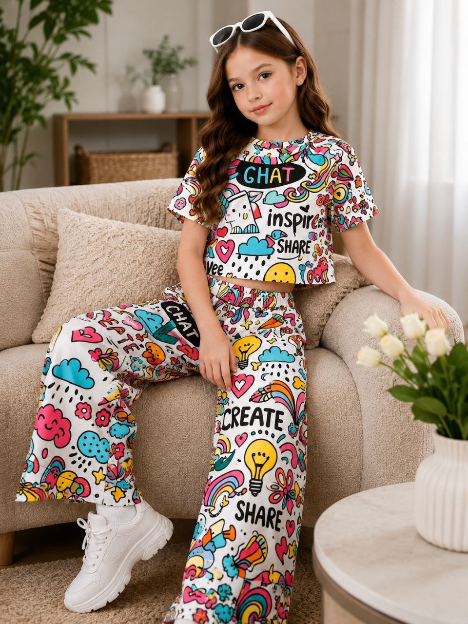 Girls Multicolor Graphic Printed Co-Ord Set