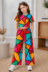 Girls Multicolor Geometric Printed Co-Ord Set