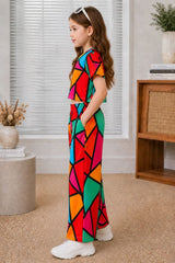 Girls Multicolor Geometric Printed Co-Ord Set