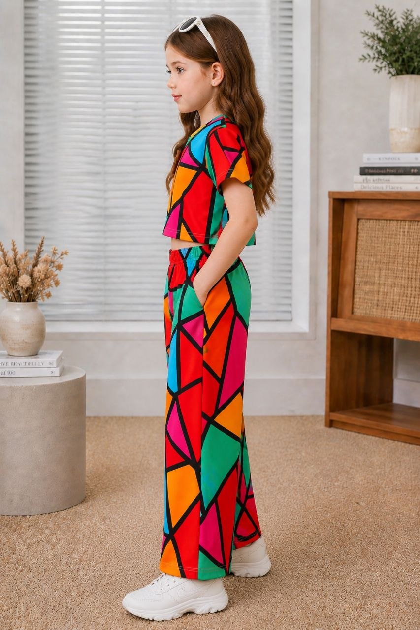 Girls Multicolor Geometric Printed Co-Ord Set