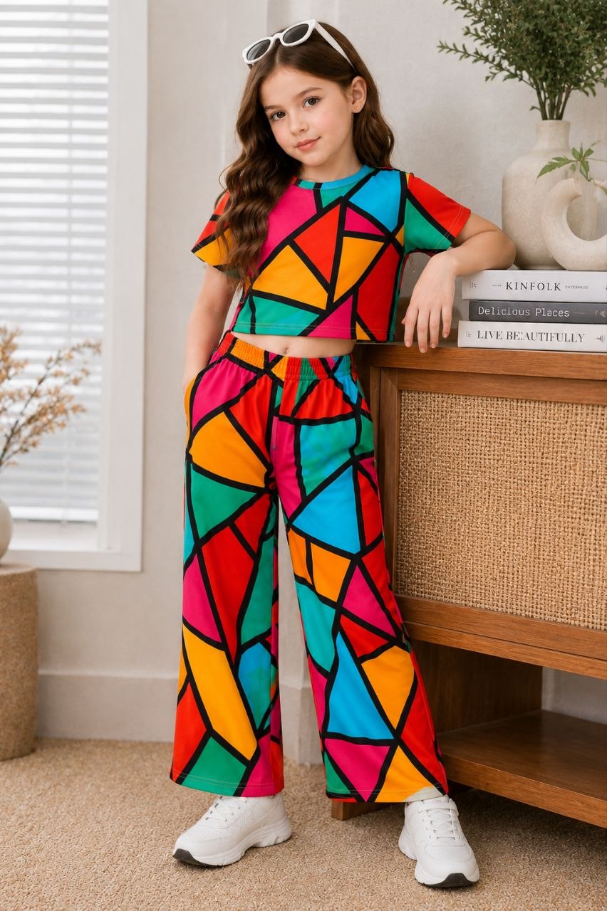 Girls Multicolor Geometric Printed Co-Ord Set
