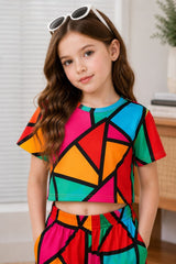 Girls Multicolor Geometric Printed Co-Ord Set