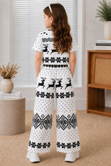 Girls White & Black Printed Co-Ord Set