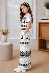 Girls White & Black Printed Co-Ord Set
