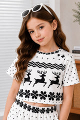 Girls White & Black Printed Co-Ord Set