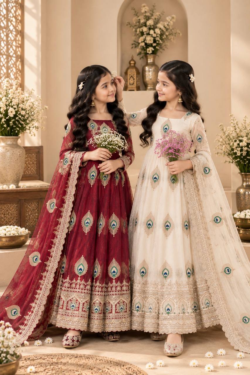 Girls Maroon Anarkali Dress with Dupatta