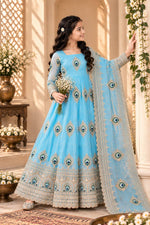 image, Girls Sky Blue Anarkali Gown with Dupatta