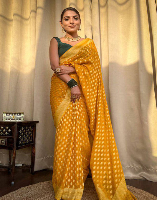 Yellow Soft Lichi Silk Golden Zari Weaving Saree | Lichi Silk Saree | _altbel_KP - 5083, bella, saree | MarMera