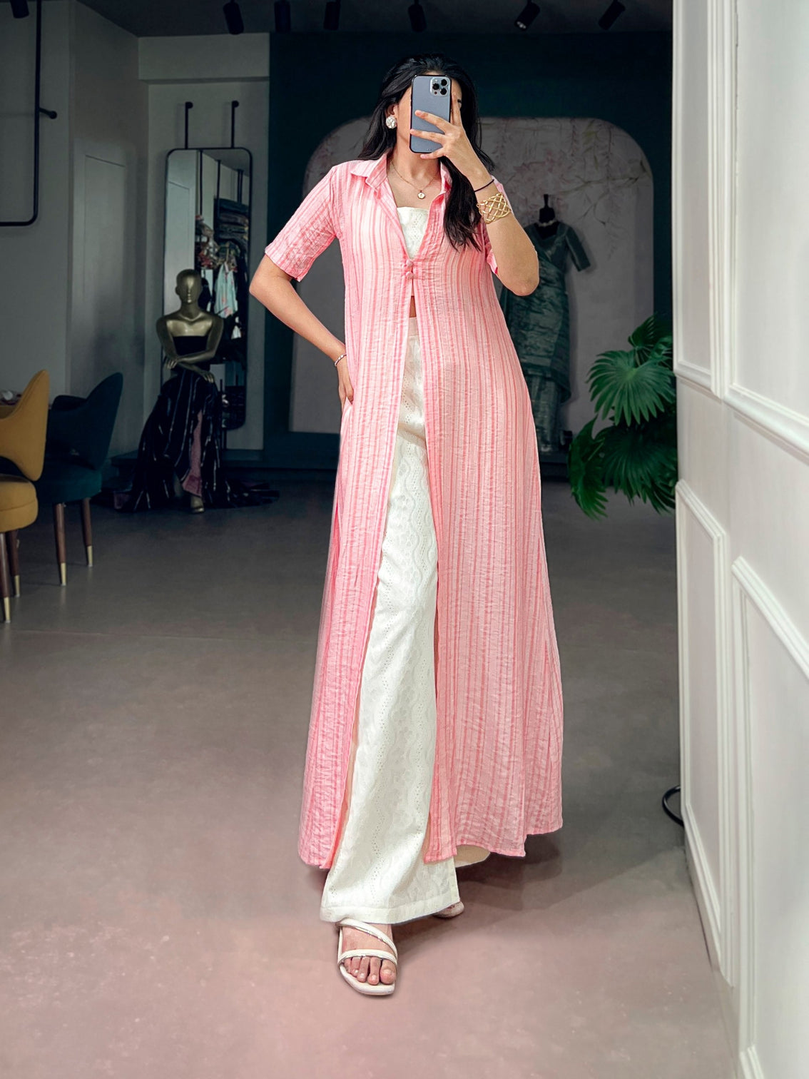 Pink 3-Piece Stitched Co-Ord Set with Shrug
