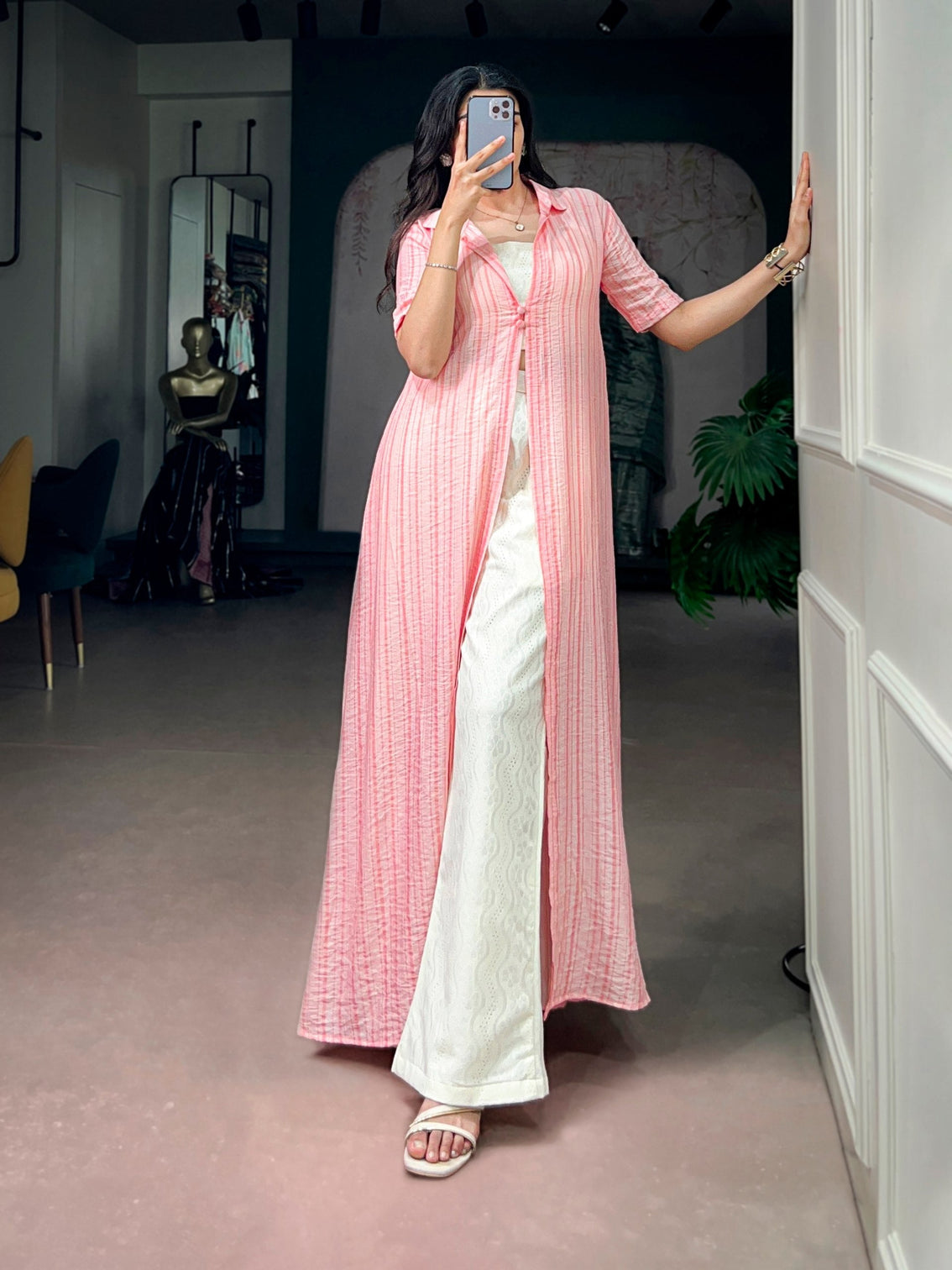 Pink 3-Piece Stitched Co-Ord Set with Shrug